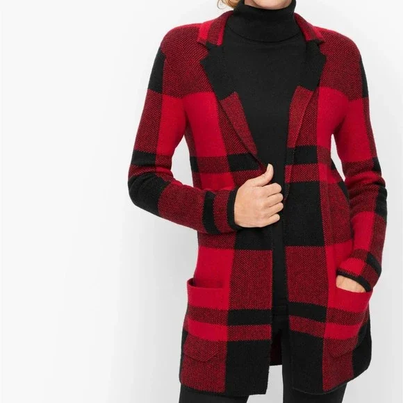 SOLD - Talbots Plaid Cotton Blend Notch Collar Sweater Jacket - Picture 7 of 7